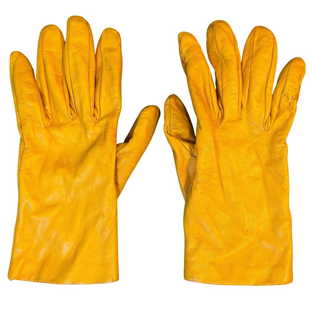 Luciano Leather Gloves Silk Lined Driving Supple Italy Made Golden Yellow Size 8